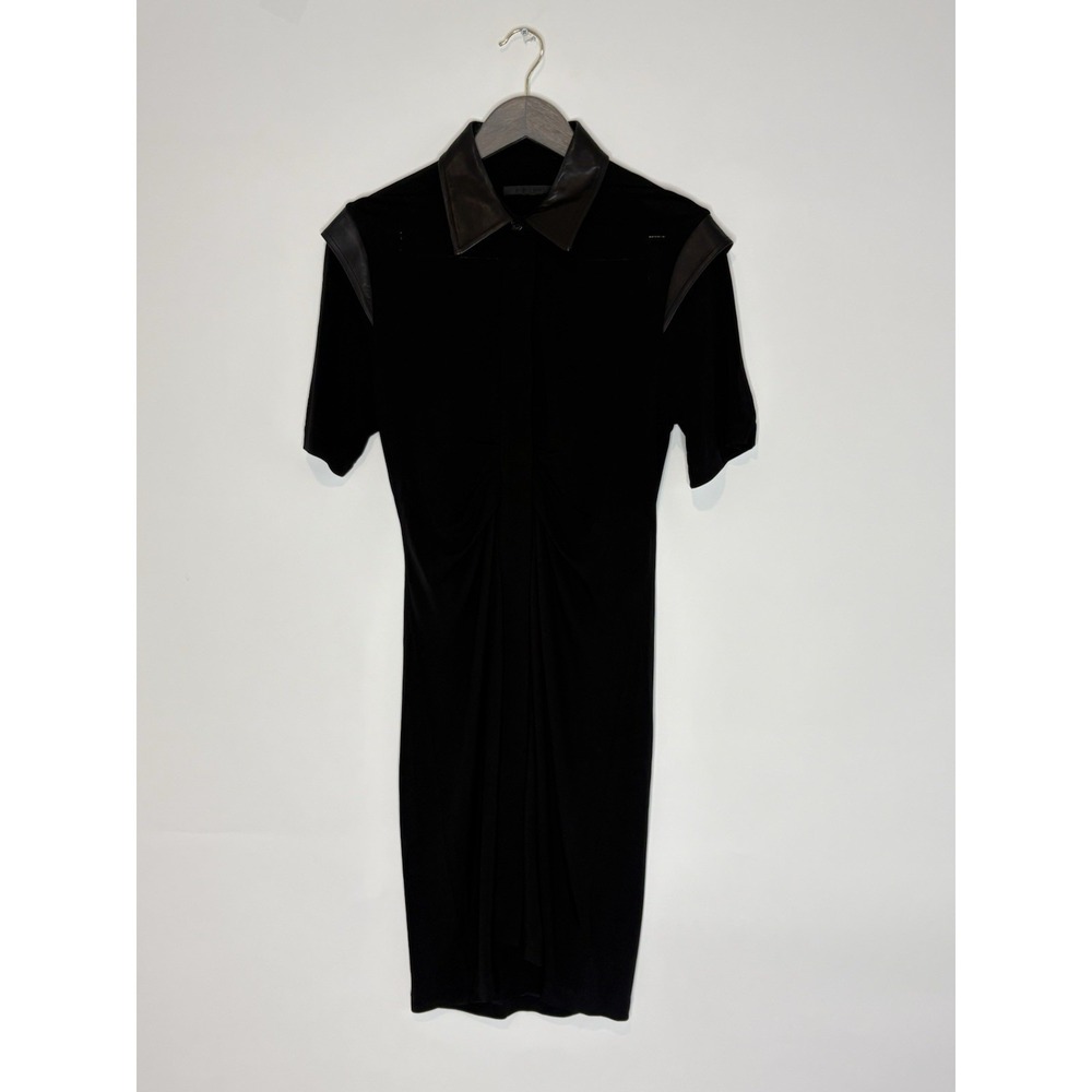 Helmut Lang Womens Medium Lamb Leather Collard Trim Cady Flattering Dress Black - Picture 3 of 16